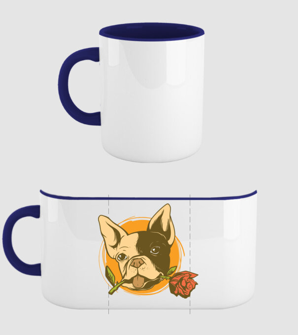 Bulldog francez cu trandafir model albastru închis pe tricou