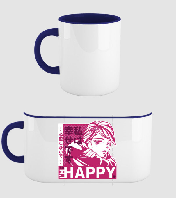 'I''m happy fată Anime antisocială' model albastru închis pe tricou