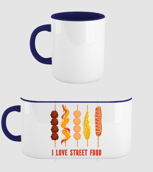 I Love Street Food model albastru închis pe tricou