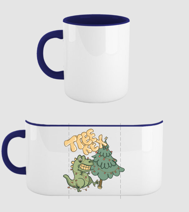 T-rex de Crăciun model albastru închis pe tricou