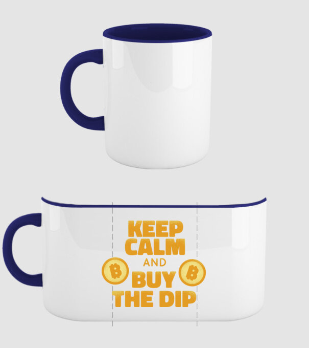 Keep calm and buy the dip Bitcoin model albastru închis pe tricou