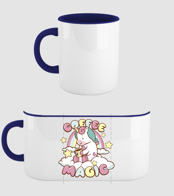 Cafea Magică Unicorn model albastru închis pe tricou