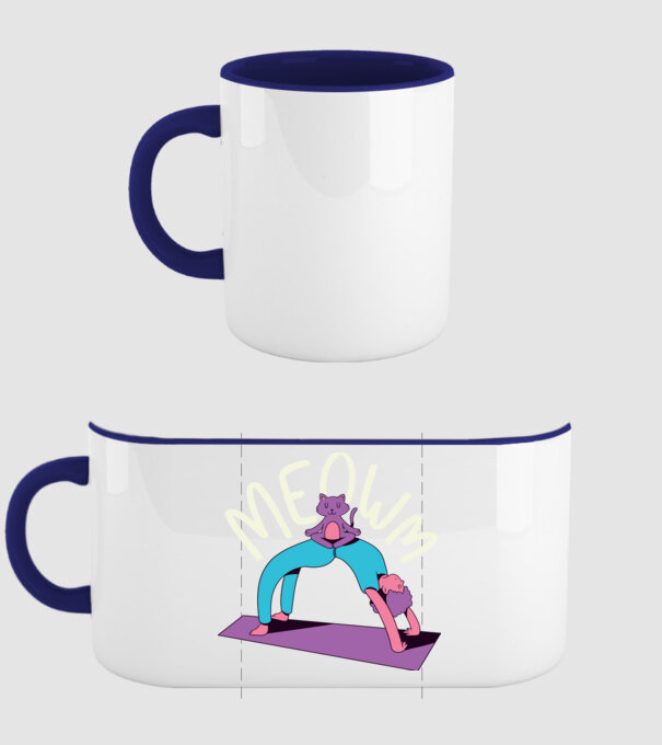 Meowm - Pisică Yoga model albastru închis pe tricou