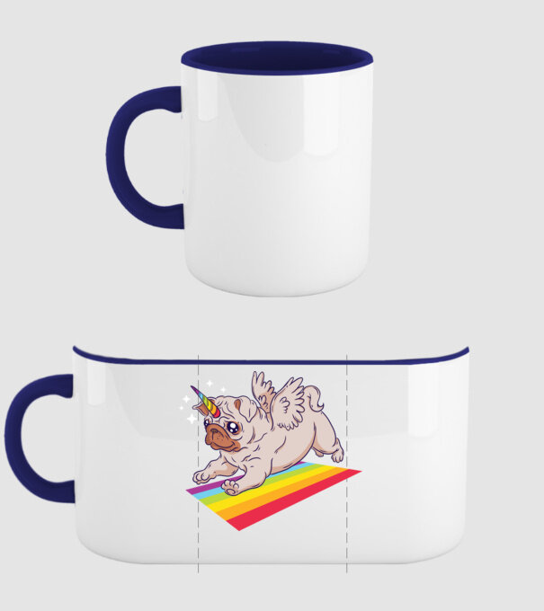 Mops unicorn model albastru închis pe tricou