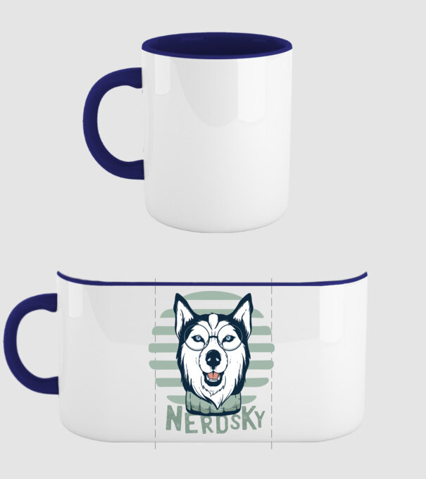Nerdsky Husky model albastru închis pe tricou