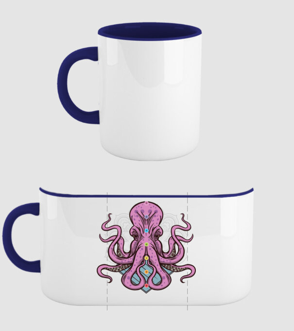 Yoga Octopus model albastru închis pe tricou
