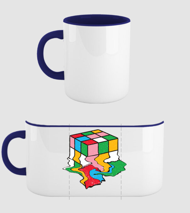 Cub Rubik topindu-se model albastru închis pe tricou