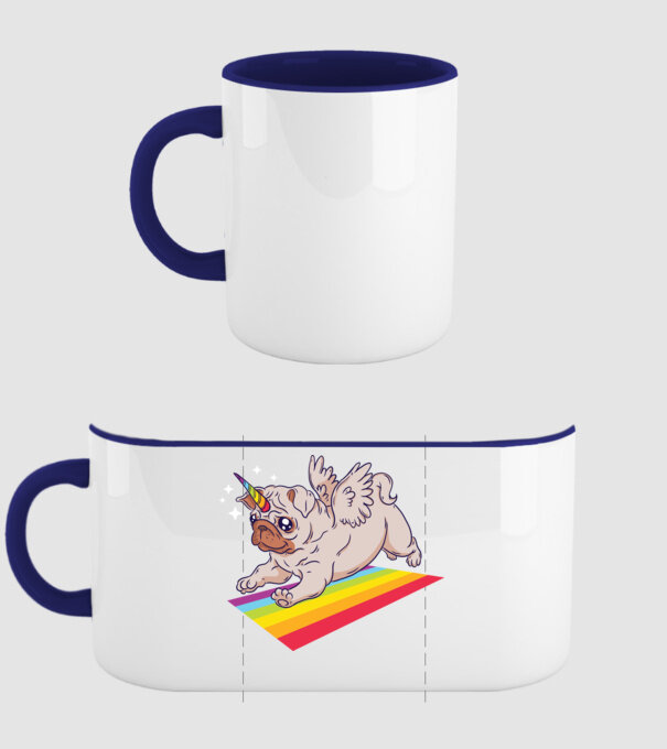 Pugicorn - mops unicorn model albastru închis pe tricou
