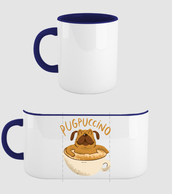 Pugpuccino Capuccino cu Mops model albastru închis pe tricou