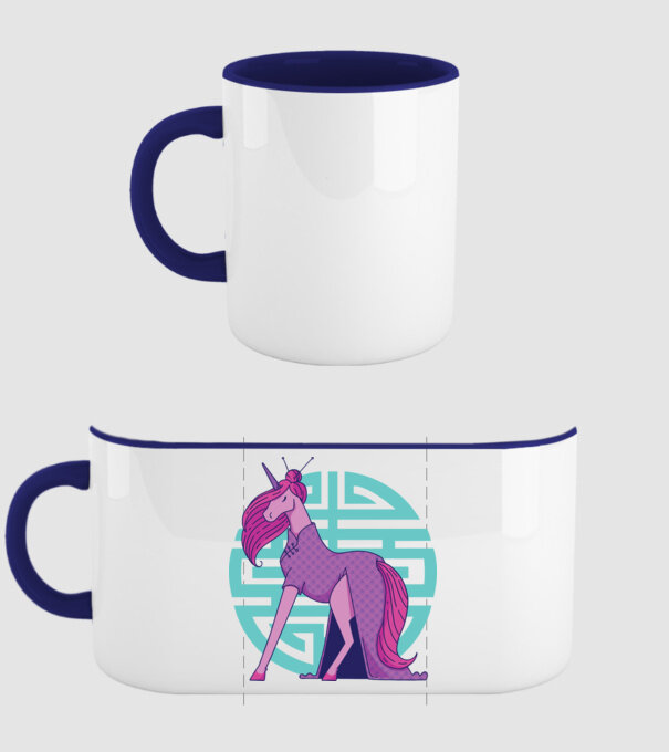 Qipao unicorn model albastru închis pe tricou