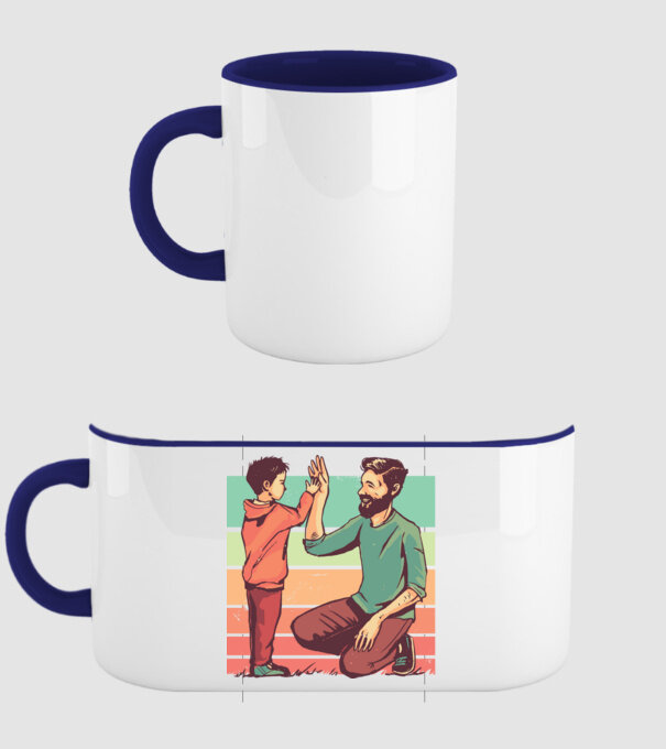 Tată și fiu retro model albastru închis pe tricou