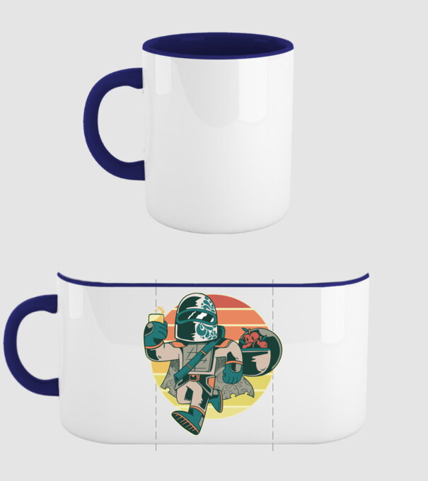 Războinic Mandalorian Retro model albastru închis pe tricou