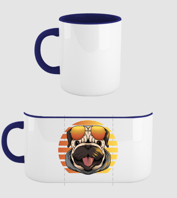 Retro mops model albastru închis pe tricou