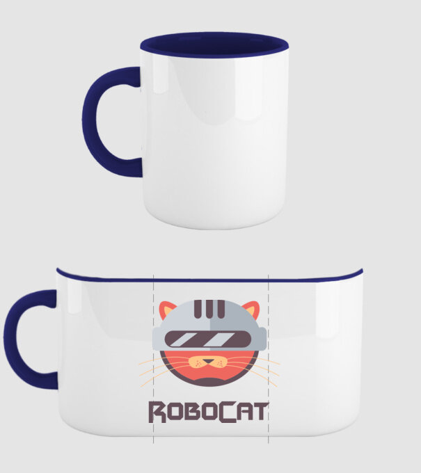 Robocat model albastru închis pe tricou