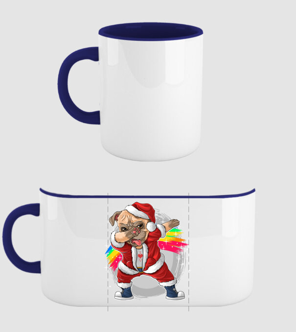 Santa Mops Moș Crăciun model albastru închis pe tricou