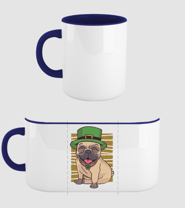 Sfântul Patrick Mops model albastru închis pe tricou