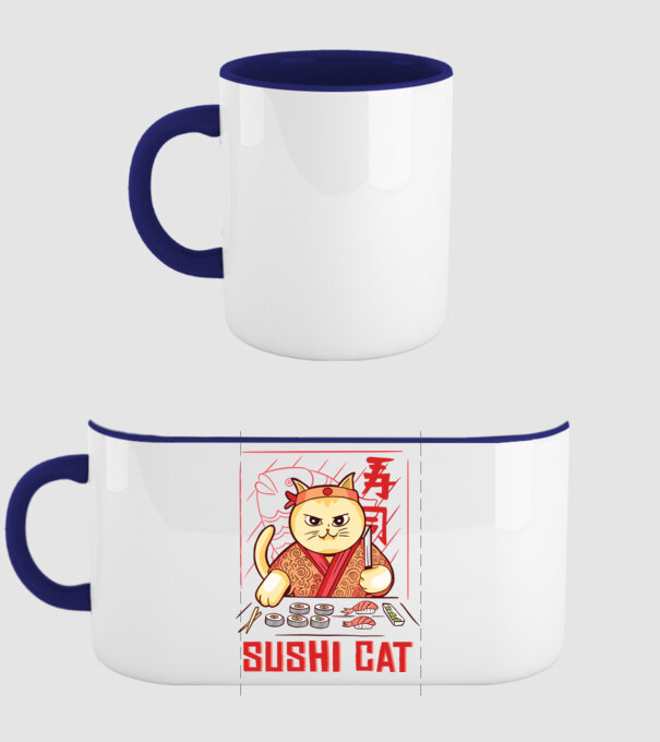 Pisică Sushi model albastru închis pe tricou
