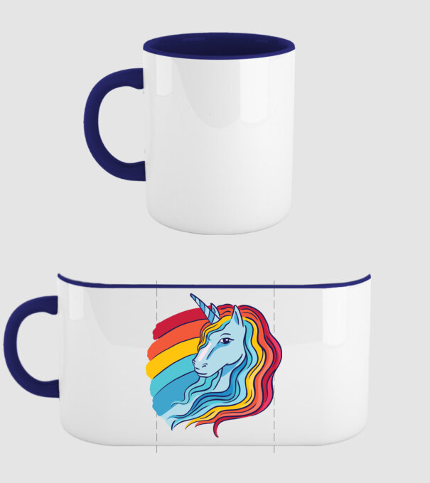 Unicorn cu Curcubeu model albastru închis pe tricou