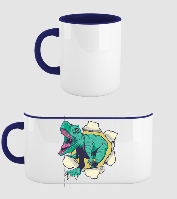 T-rex 3D model albastru închis pe tricou