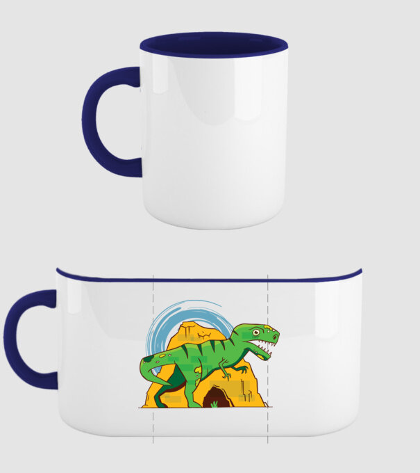Dinozaur T-rex model albastru închis pe tricou