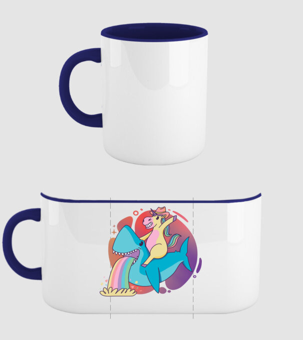 Unicorn pe rechin model albastru închis pe tricou