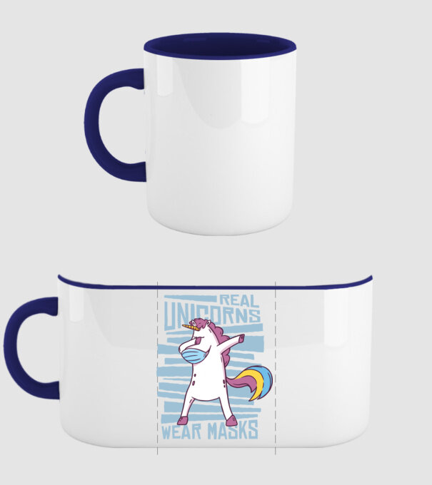 Unicorn DAB Mască model albastru închis pe tricou
