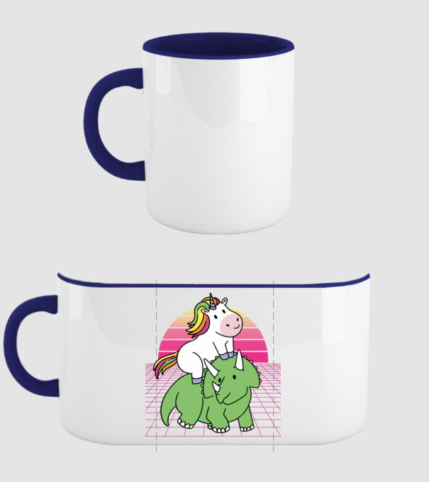 Unicorn pe dinozaur retro model albastru închis pe tricou