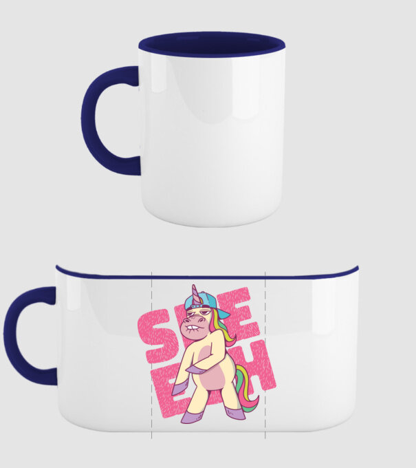 Unicorn Shesh model albastru închis pe tricou