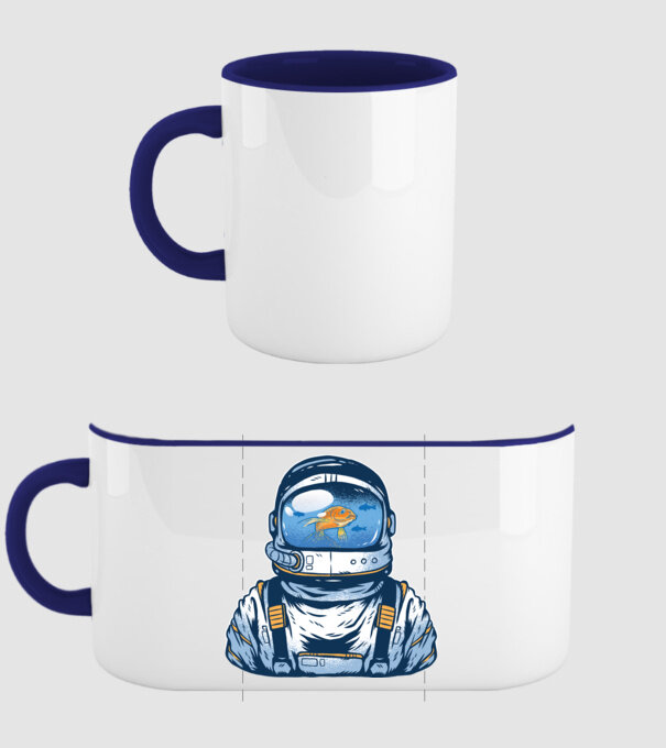 Peștișor auriu Astronaut model albastru închis pe tricou