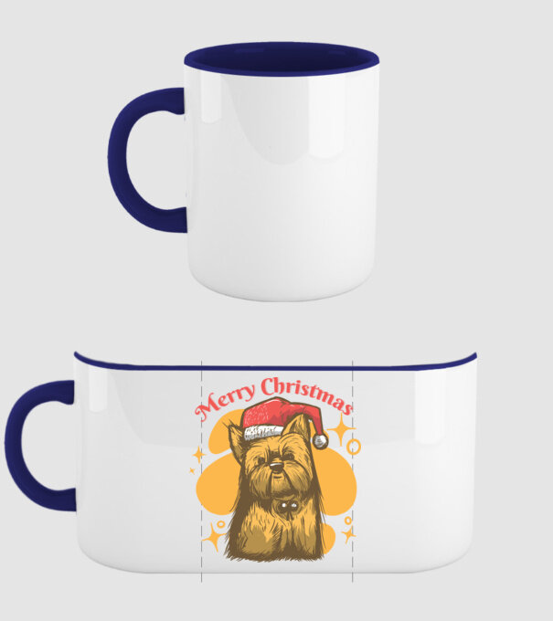 Crăciun Yorkie model albastru închis pe tricou
