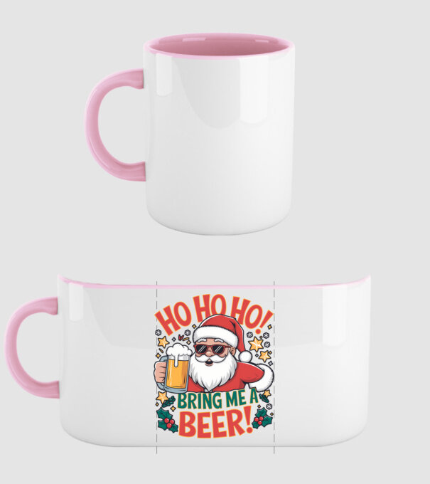 HO HO HO bring me a BEER santa Alb model roz deschis pe tricou