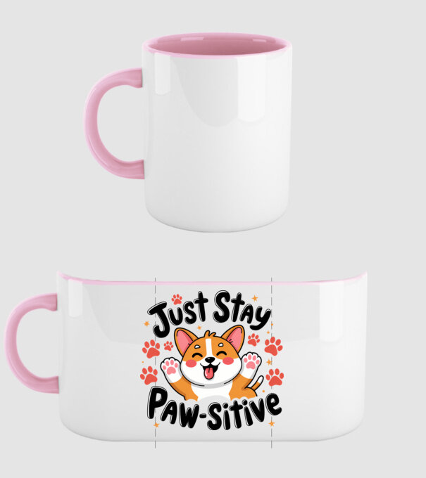 Just Stay Paw-sitive Alb model roz deschis pe tricou