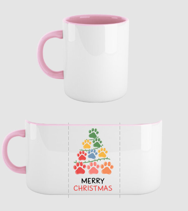 Merry Christmas Paws Alb model roz deschis pe tricou