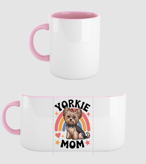 Yorkie Mom Alb model roz deschis pe tricou