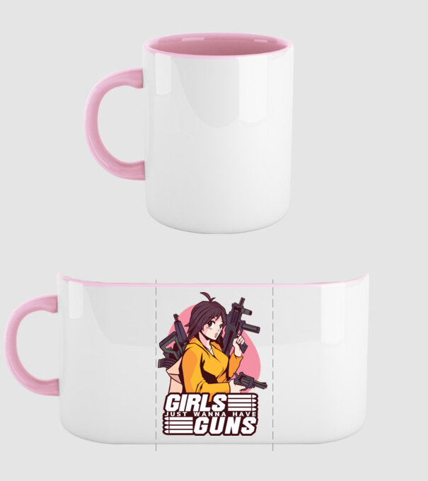 Anime fată cu armă model roz deschis pe tricou