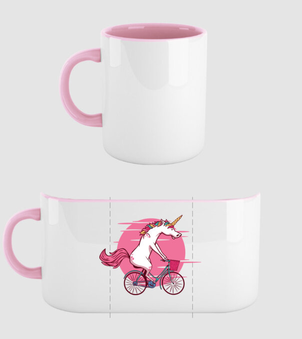 Unicorn cu bicicletă model roz deschis pe tricou