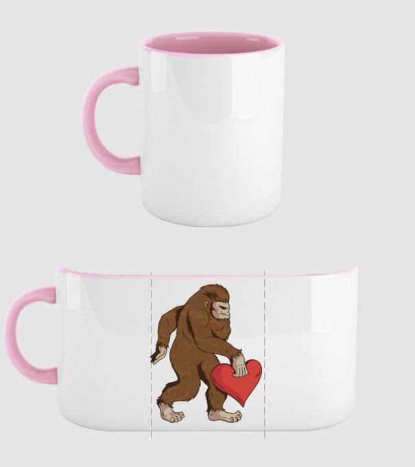 Bigfoot Yeti cu inimă model roz deschis pe tricou