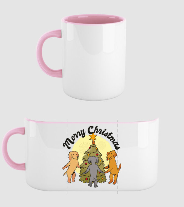 Crăciun fericit cu câine model roz deschis pe tricou
