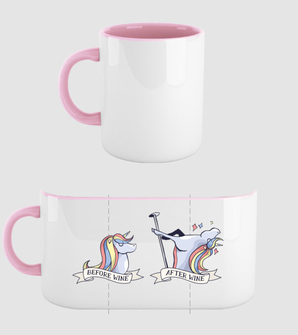 Înainte și după vin Unicorns model roz deschis pe tricou