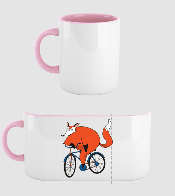 Vulpe cu bicicletă model roz deschis pe tricou