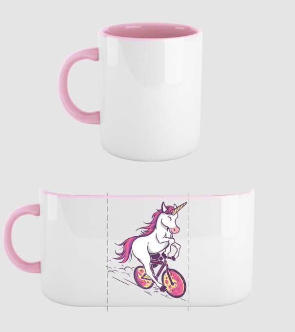 unicorn cu bicicletă model roz deschis pe tricou