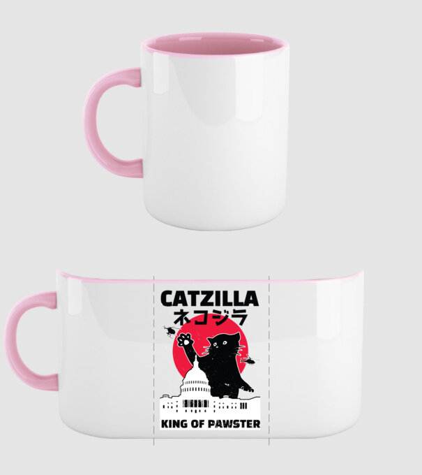 Catzilla - Pisică Godzilla model roz deschis pe tricou