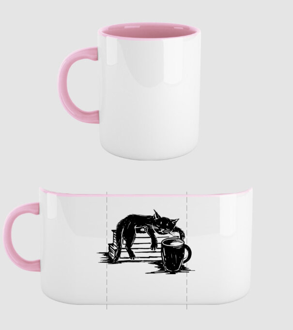 Pisică și cafea model roz deschis pe tricou