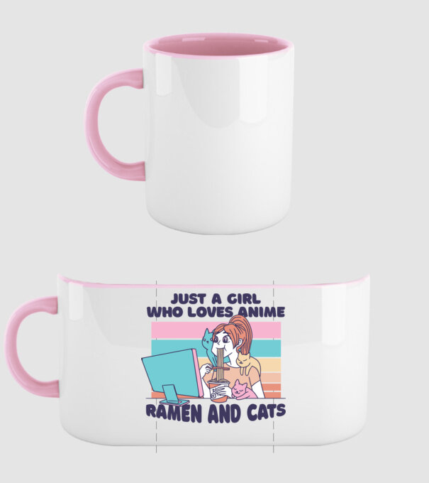 Doar o fată căreia îi place Anime, Ramen și pisicile model roz deschis pe tricou