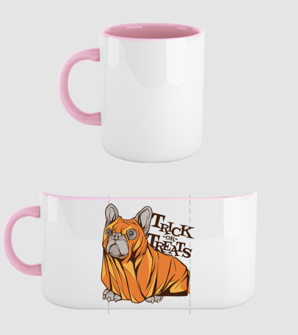 Trick or Treat Mops Halloween model roz deschis pe tricou