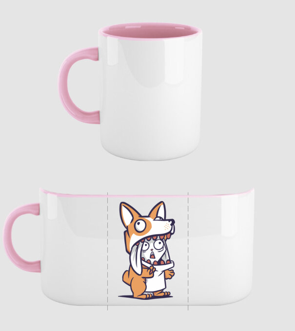 Iepuraș drăguț în costum Corgi model roz deschis pe tricou