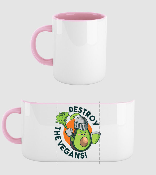 Destroy the Vegans - tricou amuzant războinic Avocado model roz deschis pe tricou