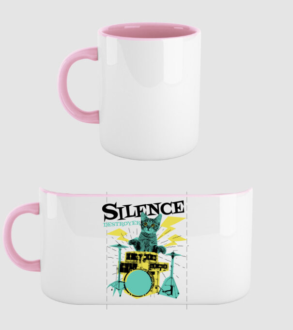 Pisică Baterist - Silence Destroyer model roz deschis pe tricou