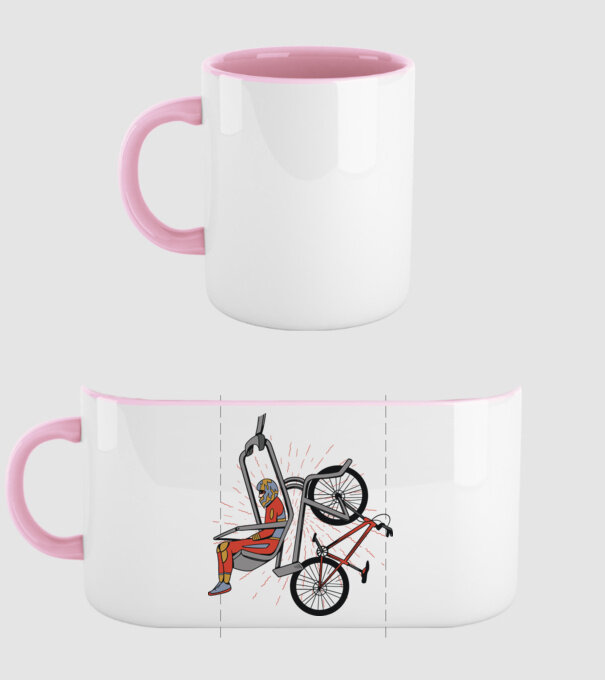 Biciclist montain bike pe teleferic model roz deschis pe tricou