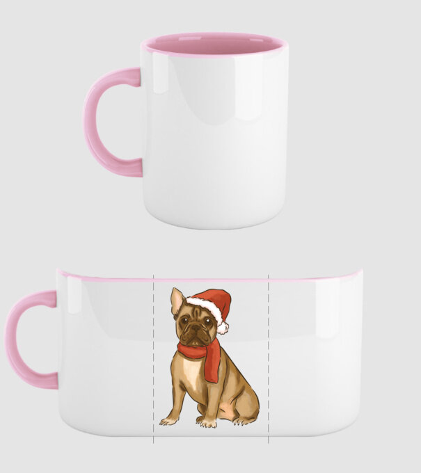 Bulldog francez de Crăciun model roz deschis pe tricou